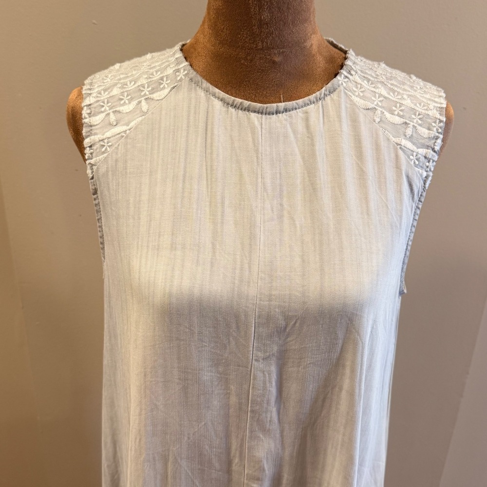 Laju Midi Dress Womens M Grey Distressed Embroidered Tencel Boho Sustainable - Picture 3 of 10